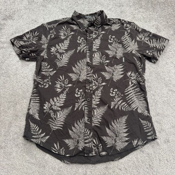 Eddie Bauer Button Down Shirt Mens Medium Gray Botanical Palm Leaves Print Boho - Picture 1 of 12